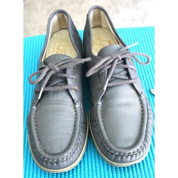Vintage SAS Gray Leather Wedge Loafers Tassel Moc Toe Slip On Women 7.5 Retro - Picture 3 of 6